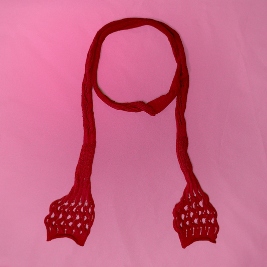 El Yapımı Koyu Kırmızı Örgü Saç Bandı